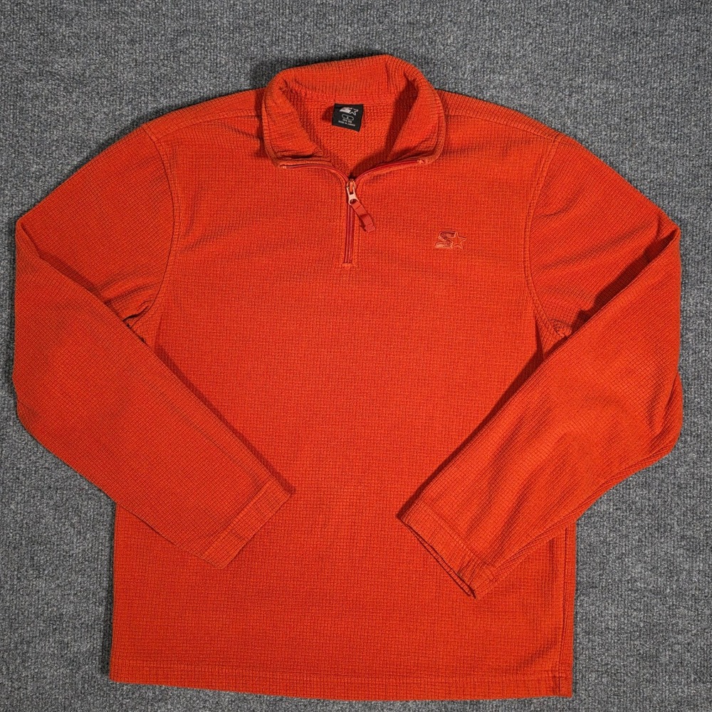 Vintage Starter Mens Orange Waffle Knit Quarter Zip Pullover Sweatshirt Size SM